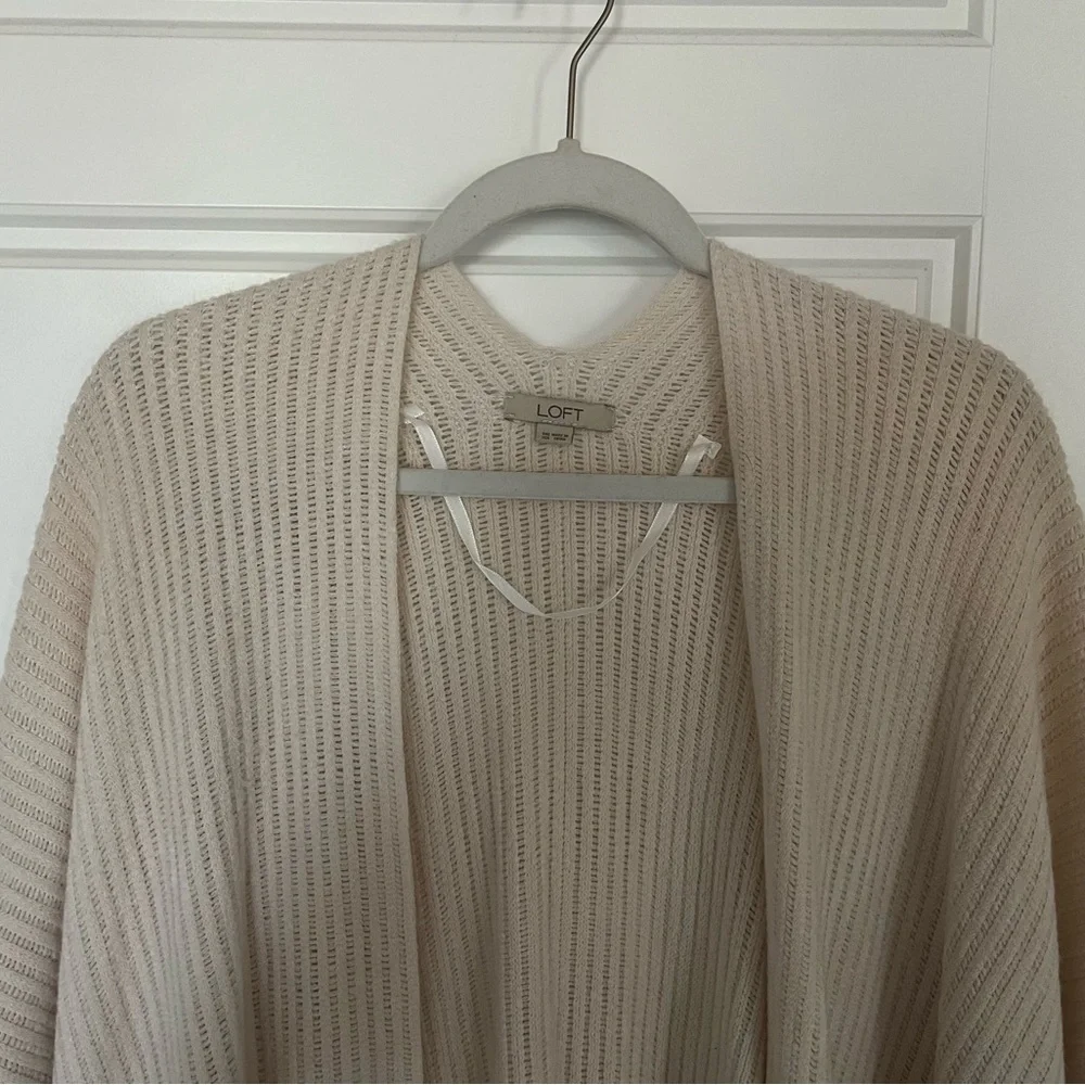 Loft Cream Fringe Wrap Sweater | OS